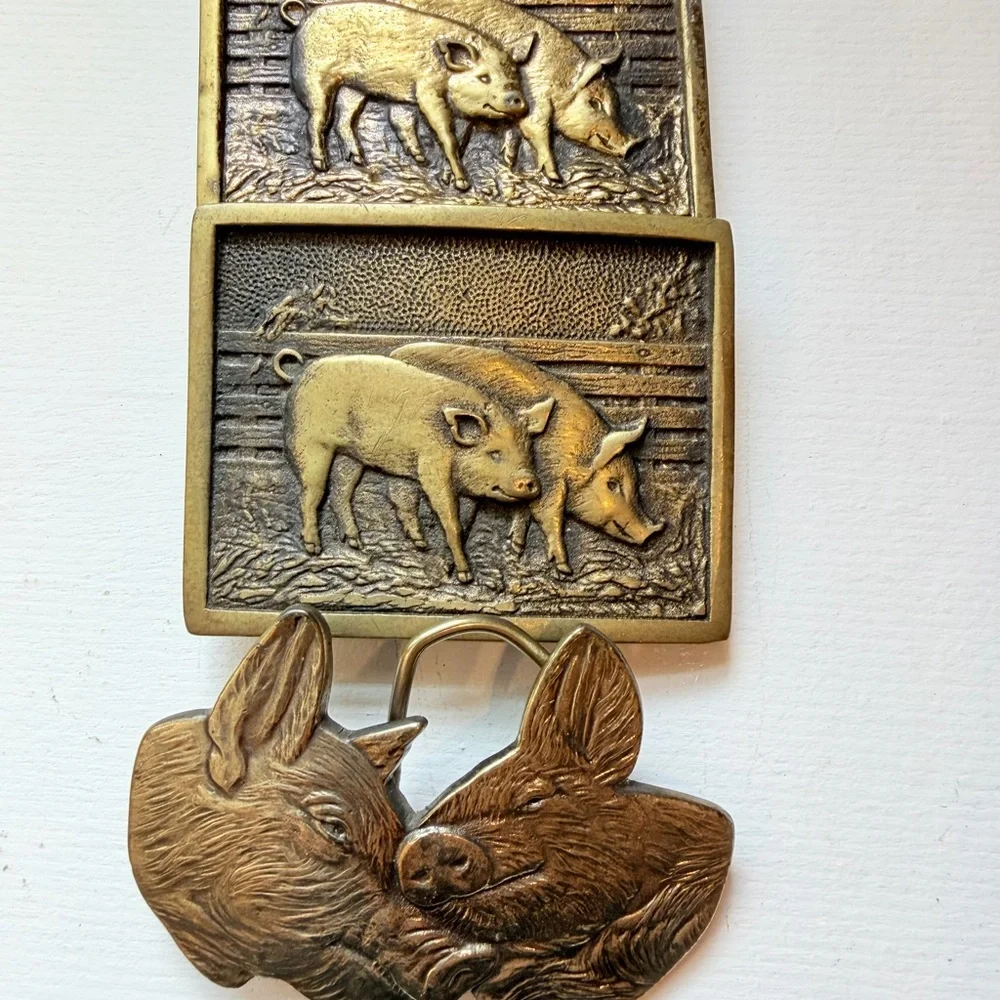Three Brass Pig Belt Buckle